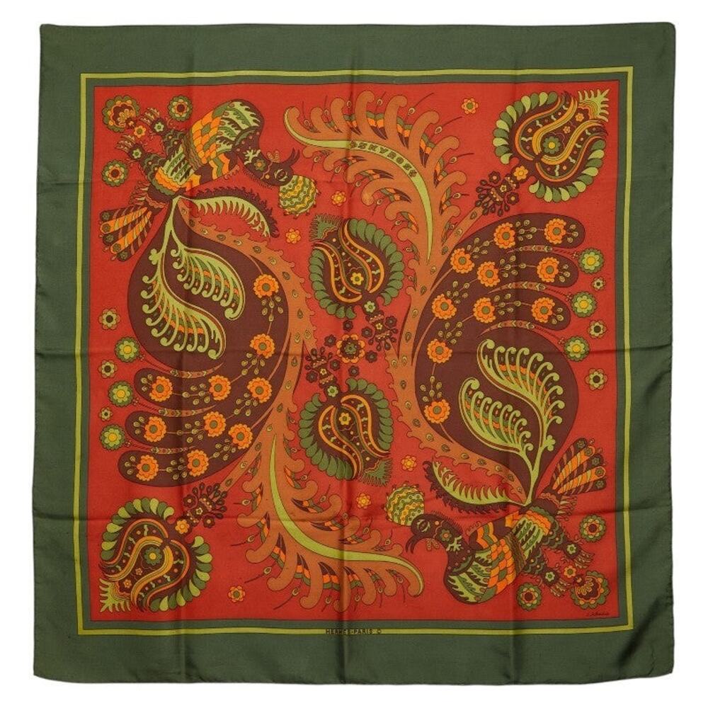 Hermes Carre 90 Skyros Bird Peacock Silk Scarf Multicolor